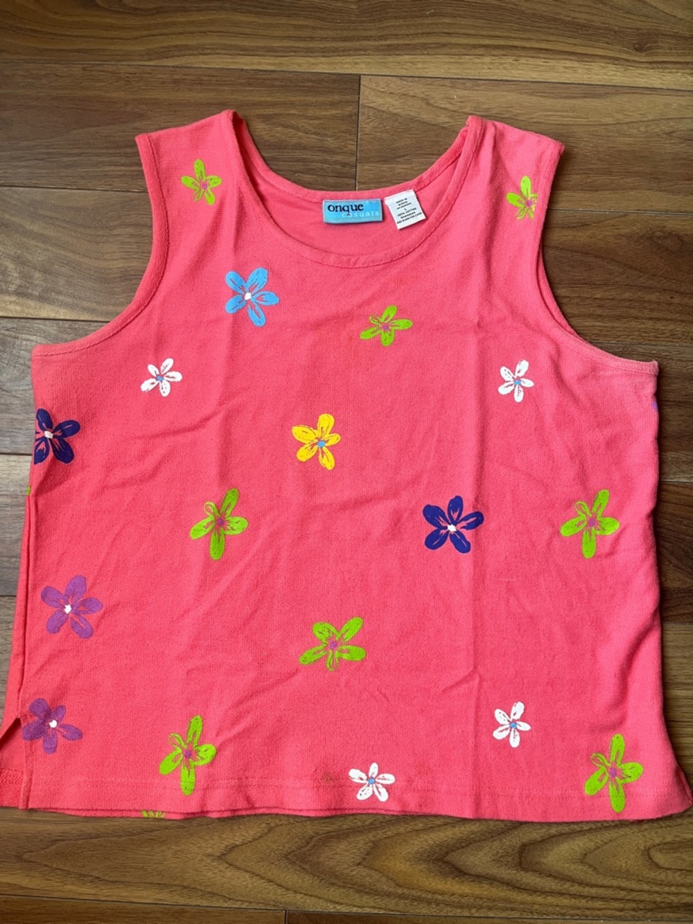 Onque Casuals Pink Floral Women Tank Top Peach Sleeveless Summer Large